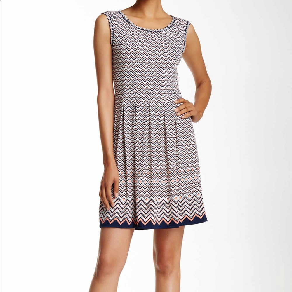 Max Studio chevron print pleated fit & flare dress